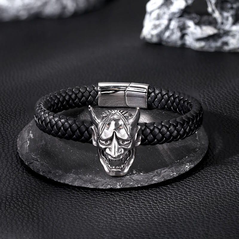 12222-hannya-oni-stainless-steel-leather-bracelet-6.jpg Hannya Oni Stainless Steel Leather Bracelet