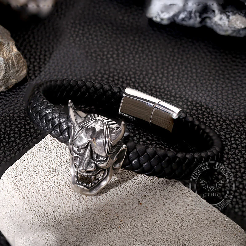 12222-hannya-oni-stainless-steel-leather-bracelet-7.webp Hannya Oni Stainless Steel Leather Bracelet