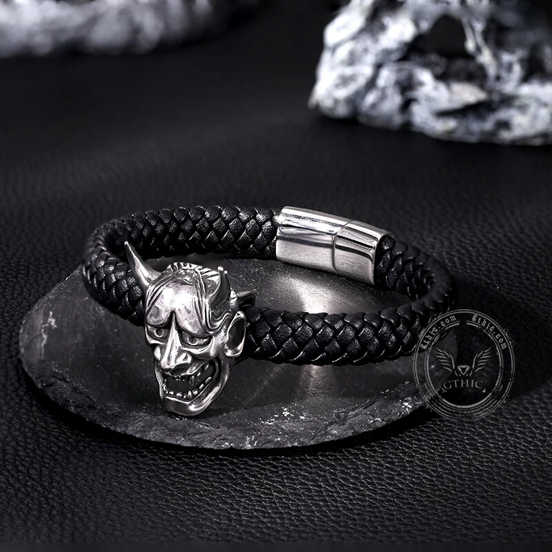 12222-hannya-oni-stainless-steel-leather-bracelet-8.webp Hannya Oni Stainless Steel Leather Bracelet