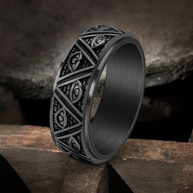 Pyramid Eye of Providence Stainless Steel Spinner Ring