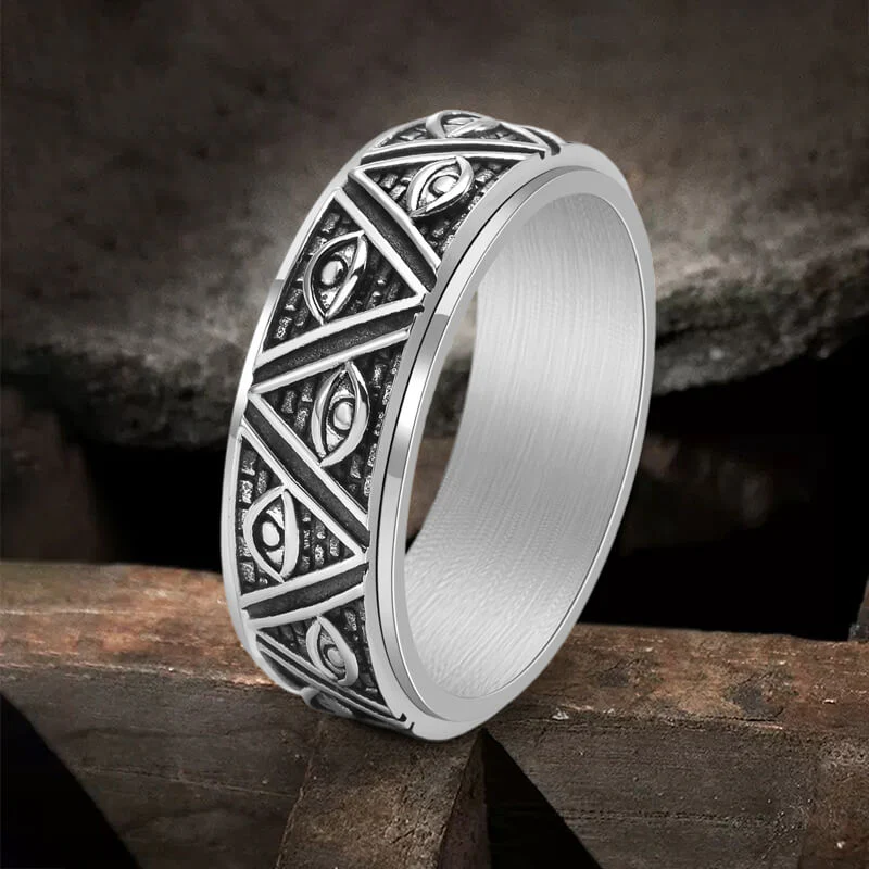 Pyramid Eye of Providence Stainless Steel Spinner Ring