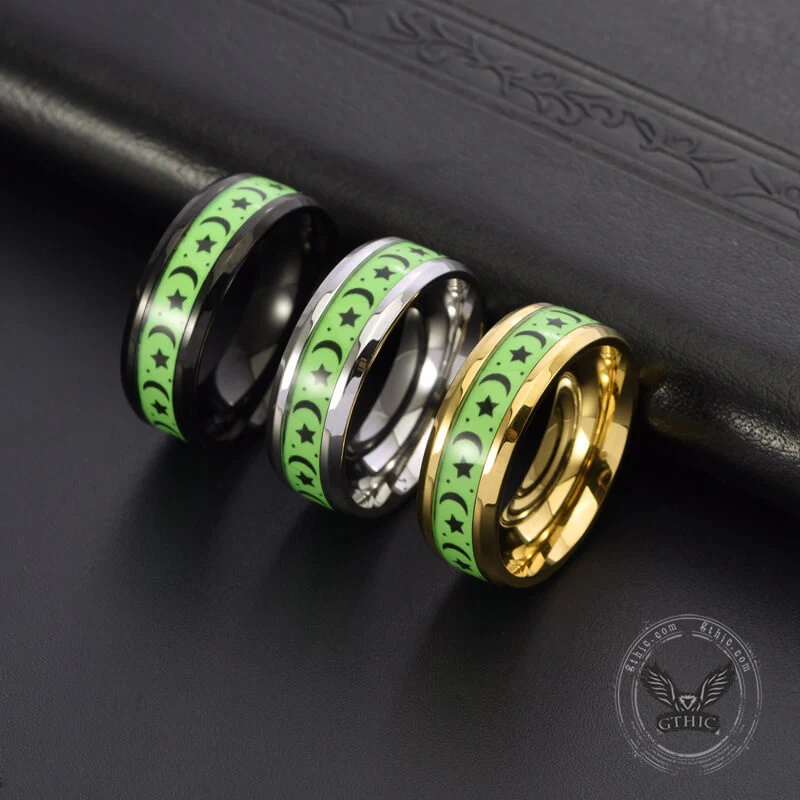Luminous Star Moon Stainless Steel Epoxy Ring