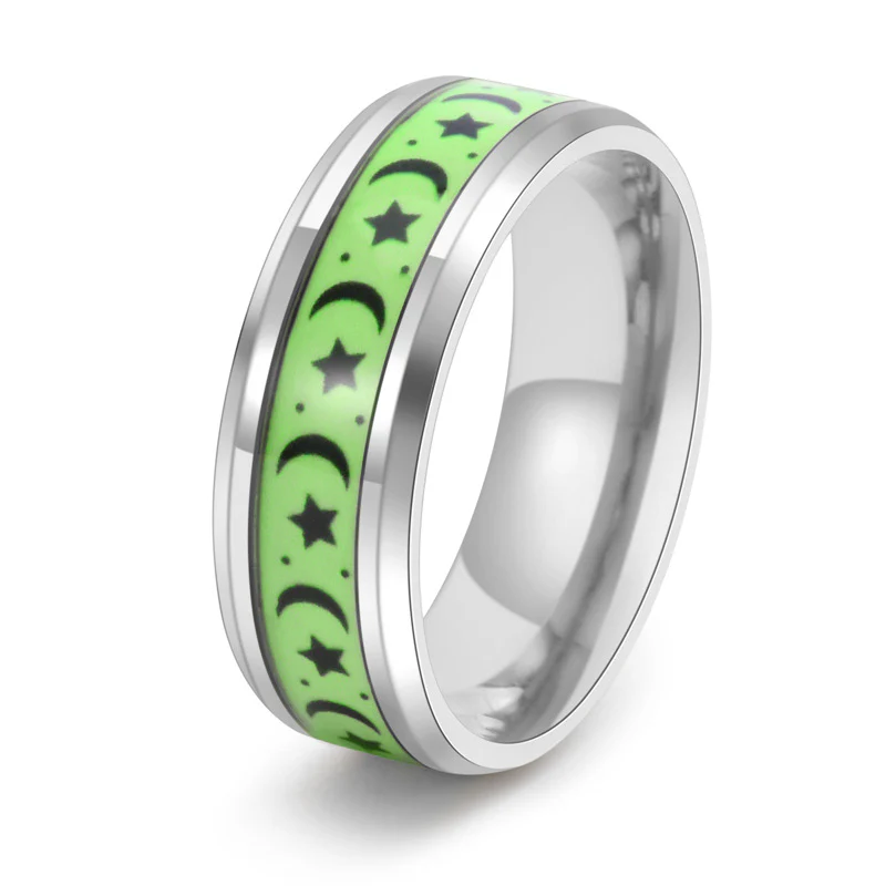 Luminous Star Moon Stainless Steel Epoxy Ring