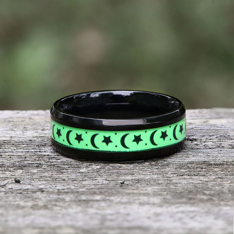 Luminous Star Moon Stainless Steel Epoxy Ring