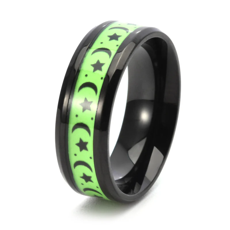 Luminous Star Moon Stainless Steel Epoxy Ring