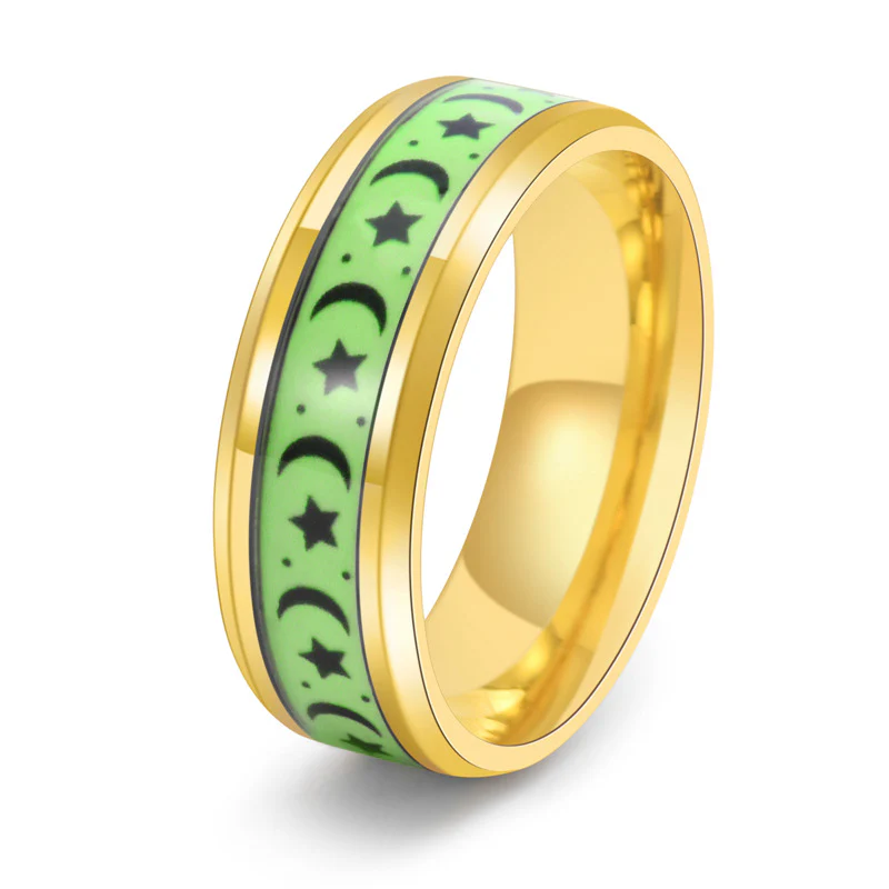 Luminous Star Moon Stainless Steel Epoxy Ring