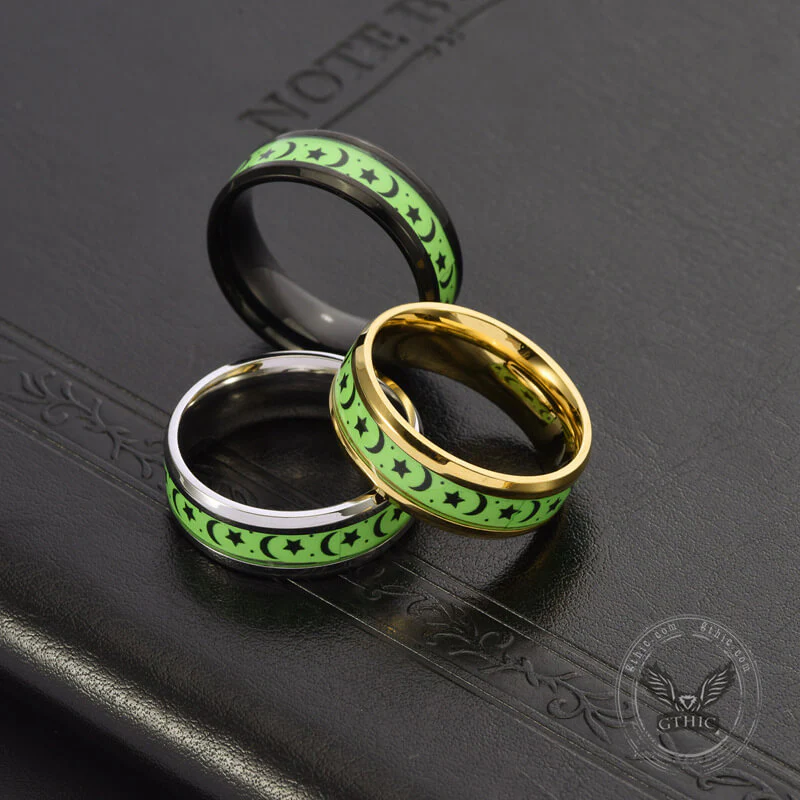 Luminous Star Moon Stainless Steel Epoxy Ring
