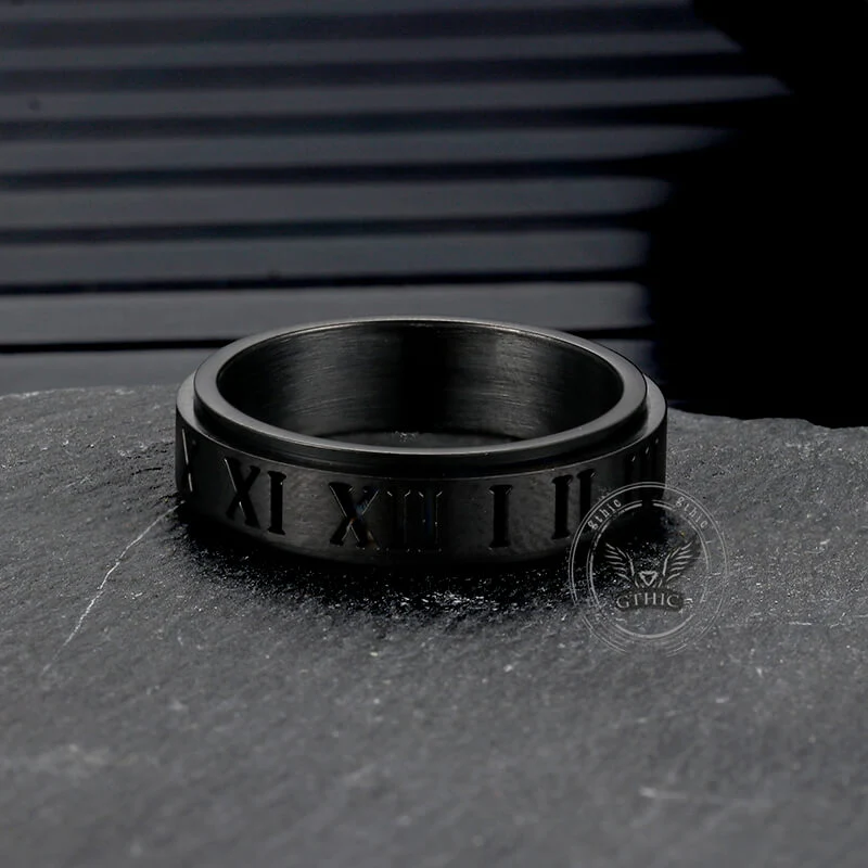 Simple Roman Numeral Stainless Steel Spinner Ring