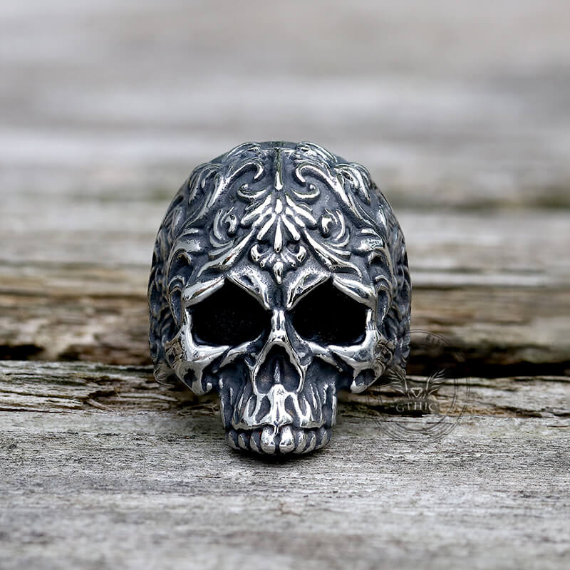 12499-floral-pattern-skull-head-stainless-steel-ring-3.jpg Floral Pattern Skull Head Stainless Steel Ring