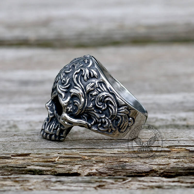 12499-floral-pattern-skull-head-stainless-steel-ring-5.jpg Floral Pattern Skull Head Stainless Steel Ring