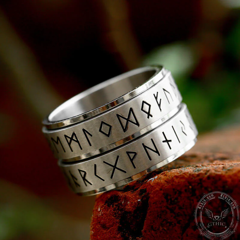 Double Layered Runes Stainless Steel Viking Ring