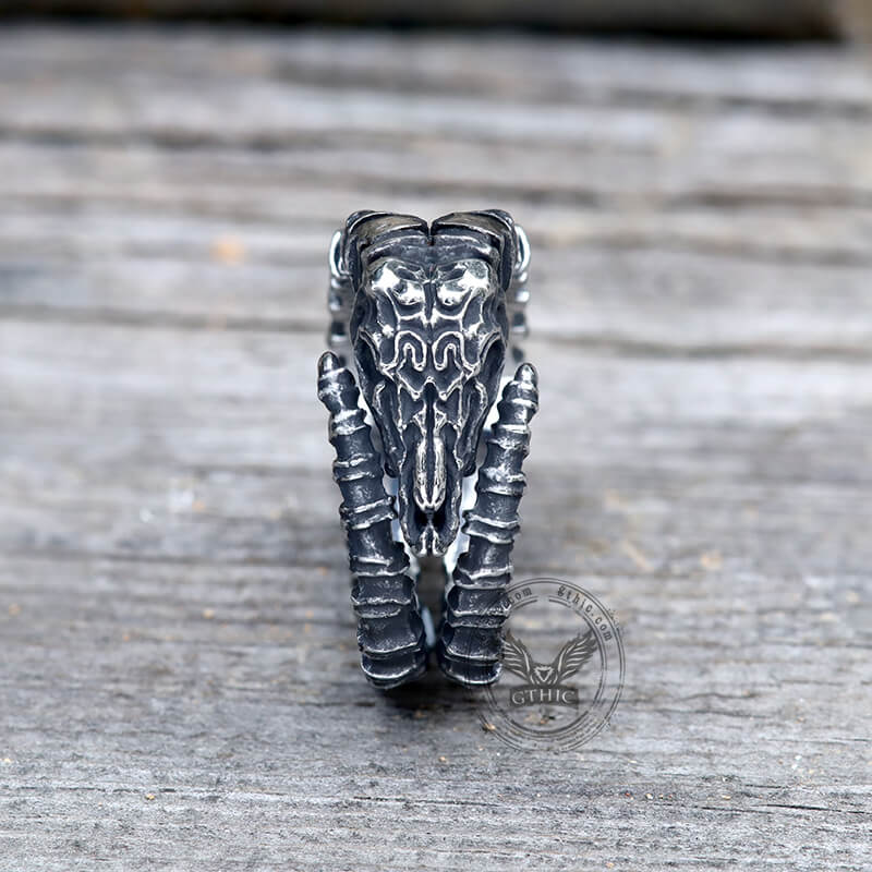 Vintage Goat Head Skull Stainless Steel Open Ring