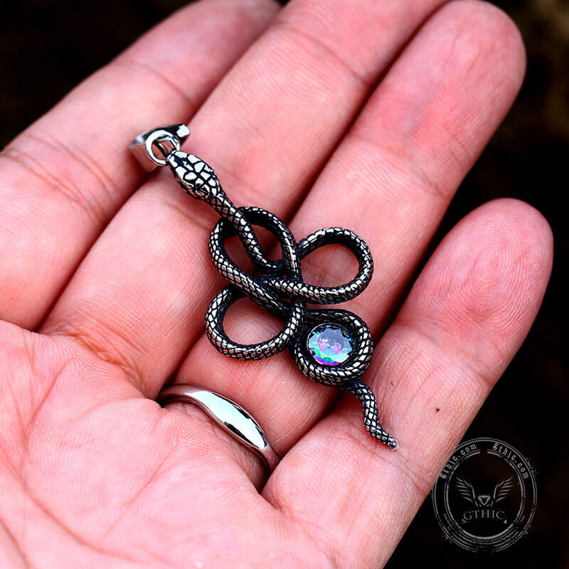 12643-coiled-snake-inlaid-zircon-stainless-steel-pendant-3.jpg Coiled Snake Inlaid Zircon Stainless Steel Pendant