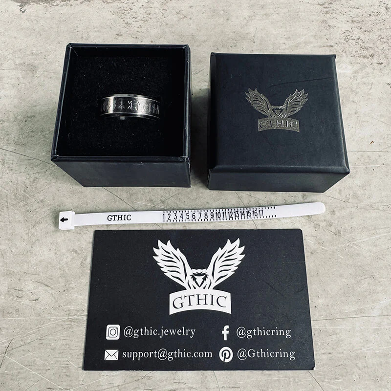 Viking Runes Carved Stainless Steel Spinner Ring
