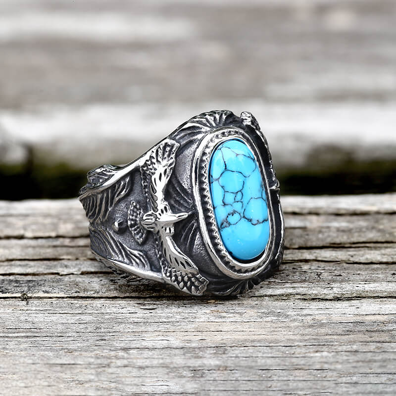 12668-vintage-eagle-turquoise-stainless-steel-ring-1.jpg Vintage Eagle Turquoise Stainless Steel Ring