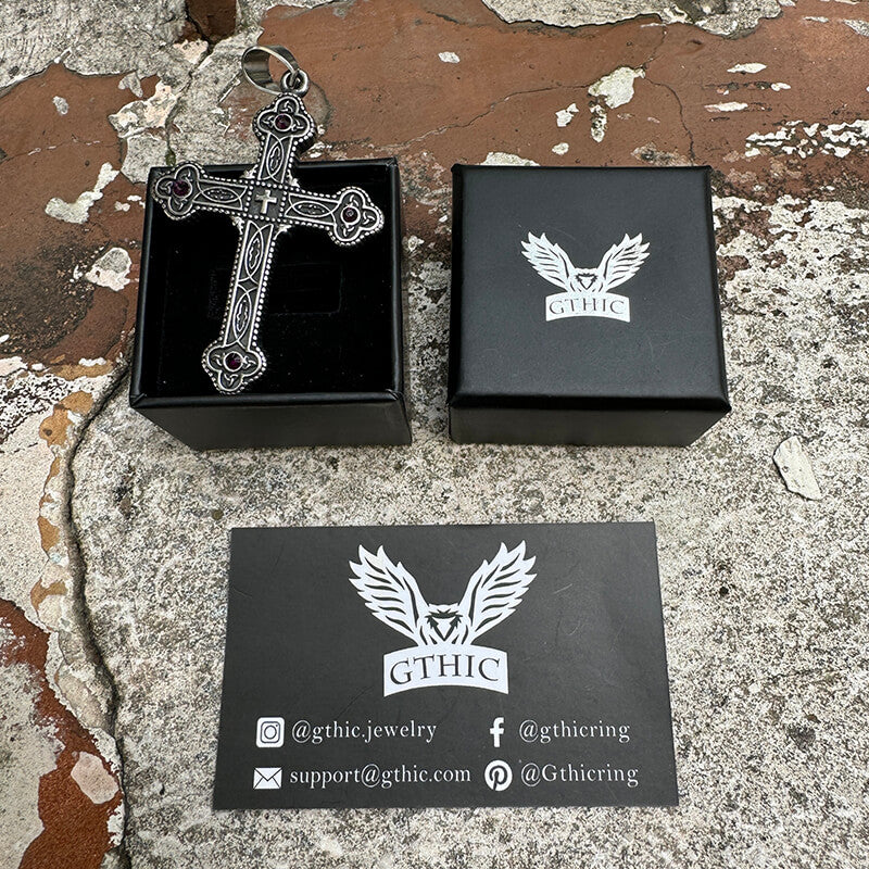 Gem-Set Budded Cross Stainless Steel Pendant