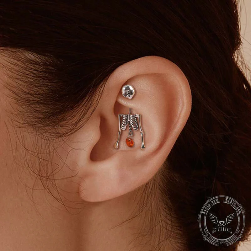 Punk Rickets Skull Stainless Steel Piercing Earrings