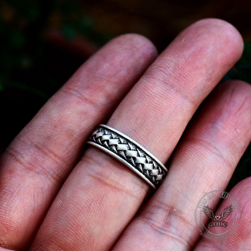 12873-retro-braided-stainless-steel-band-ring-3.jpg Retro Braided Stainless Steel Band Ring