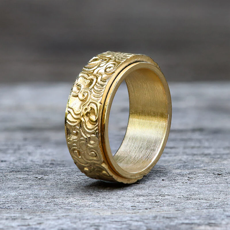Vintage Auspicious Cloud Stainless Steel Spinner Ring