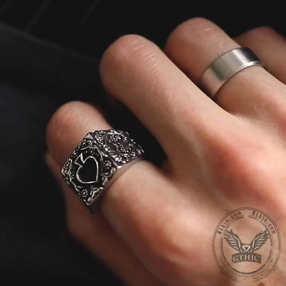 Poker Spades Stainless Steel Biker Ring