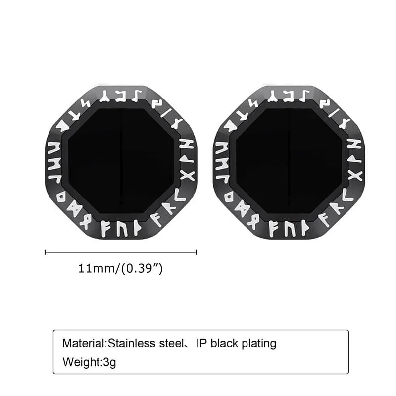 Viking Runes Octagon Stainless Steel Stud Earrings