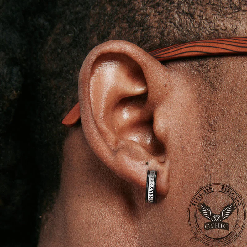 12963-two-tone-viking-runes-stainless-steel-hoop-earrings-2.webp Two-tone Viking Runes Stainless Steel Hoop Earrings