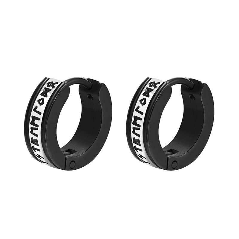 12963-two-tone-viking-runes-stainless-steel-hoop-earrings-3.jpg Two-tone Viking Runes Stainless Steel Hoop Earrings