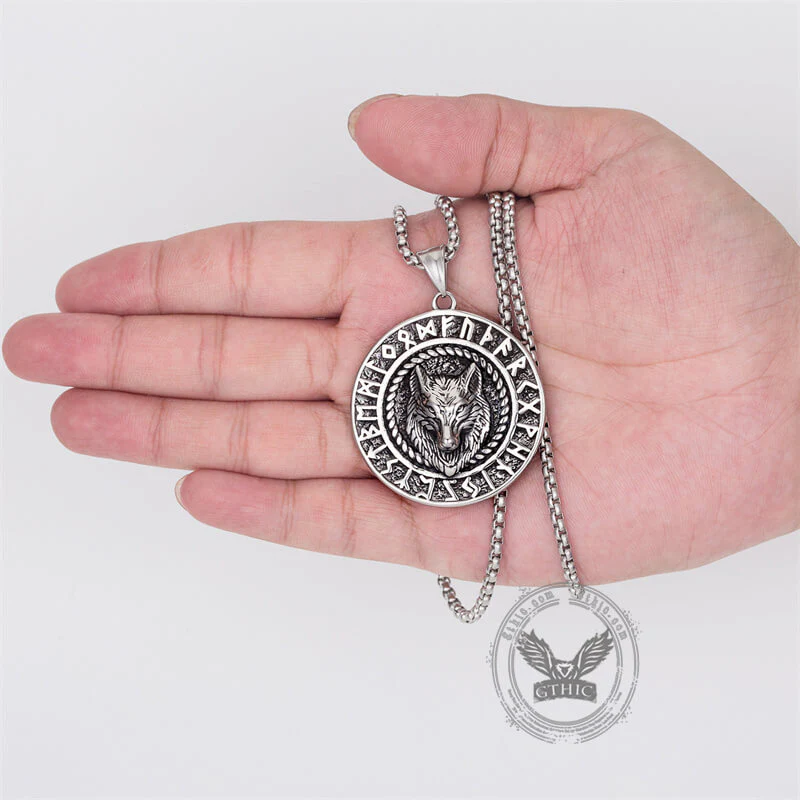 Viking Runes Wolf Head Stainless Steel Necklace