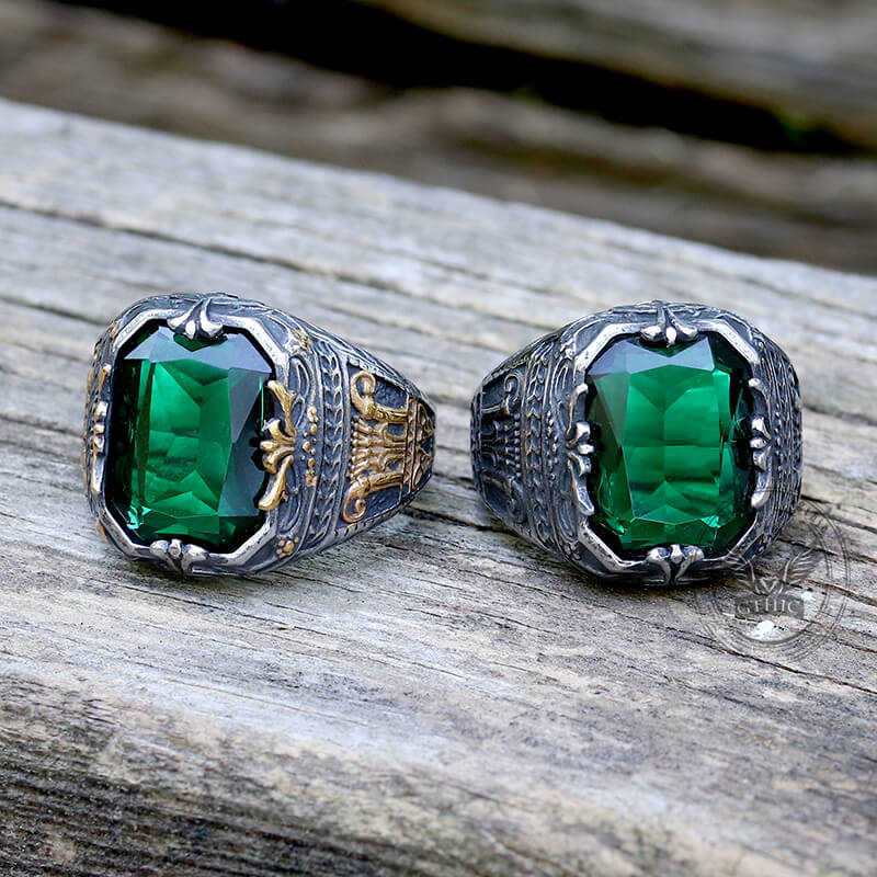 12970-vintage-patterns-green-zircon-stainless-steel-ring-1.jpg Vintage Patterns Green Zircon Stainless Steel Ring
