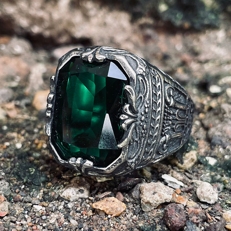 12970-vintage-patterns-green-zircon-stainless-steel-ring-2.jpg Vintage Patterns Green Zircon Stainless Steel Ring