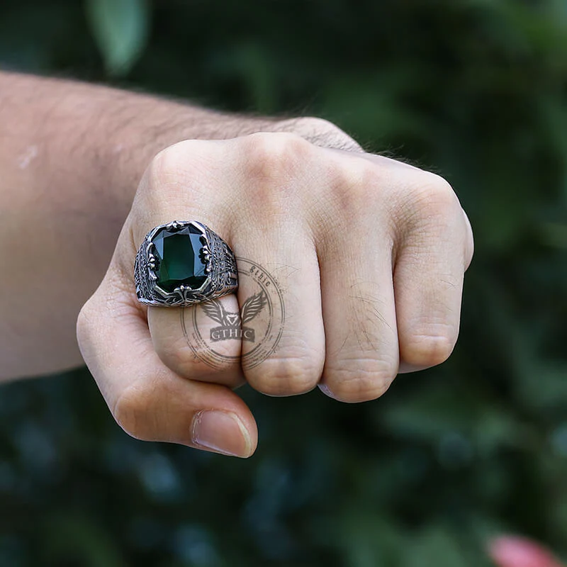 12970-vintage-patterns-green-zircon-stainless-steel-ring-3.webp Vintage Patterns Green Zircon Stainless Steel Ring