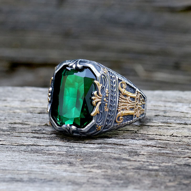 12970-vintage-patterns-green-zircon-stainless-steel-ring-4.jpg Vintage Patterns Green Zircon Stainless Steel Ring