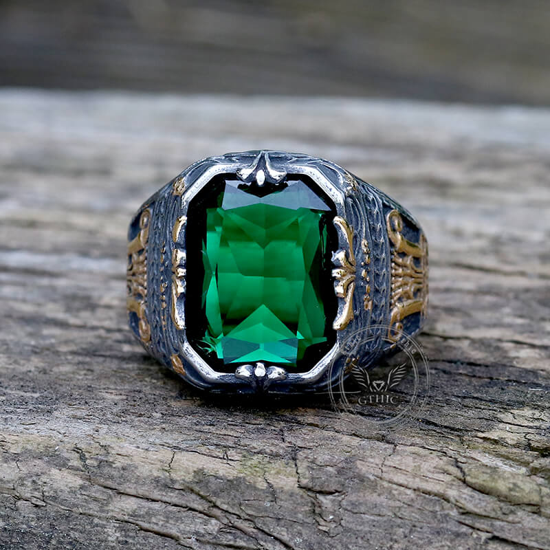 12970-vintage-patterns-green-zircon-stainless-steel-ring-5.jpg Vintage Patterns Green Zircon Stainless Steel Ring