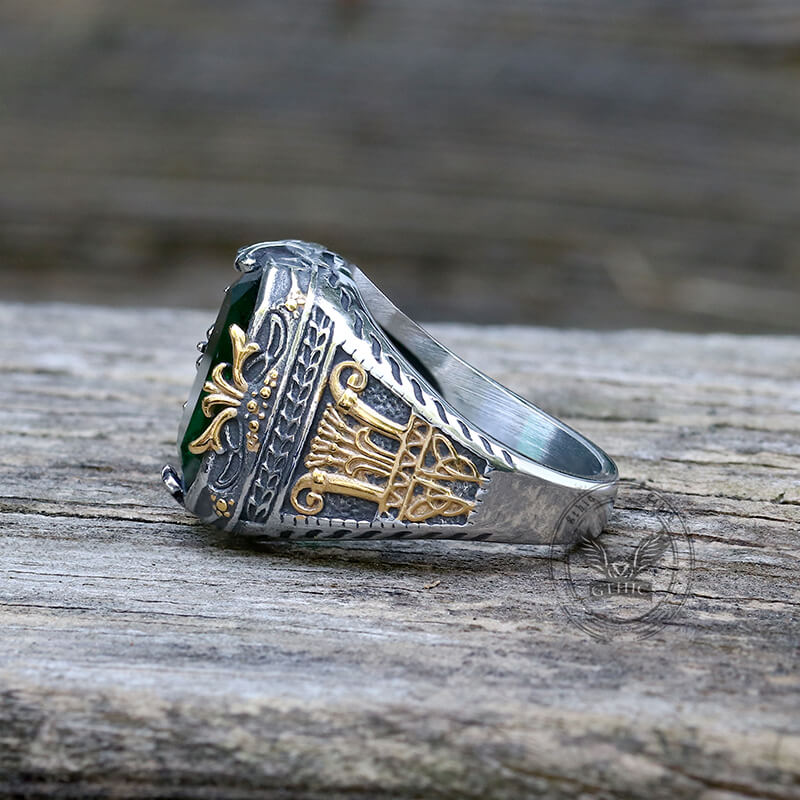 12970-vintage-patterns-green-zircon-stainless-steel-ring-6.jpg Vintage Patterns Green Zircon Stainless Steel Ring