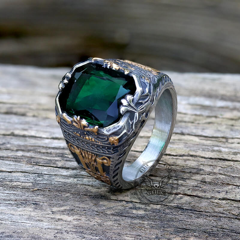 12970-vintage-patterns-green-zircon-stainless-steel-ring-7.jpg Vintage Patterns Green Zircon Stainless Steel Ring
