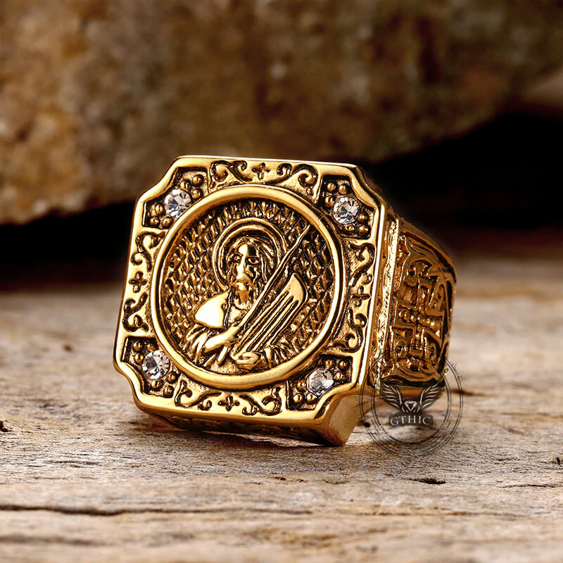 Vintage Portrait Cross Stainless Steel Ring