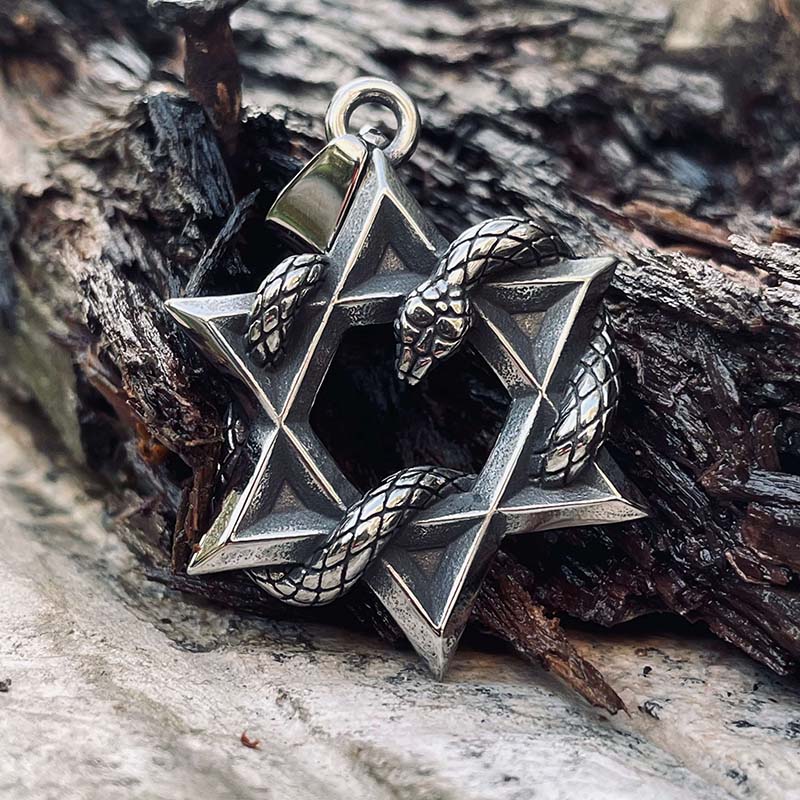 13000-star-of-david-curled-snake-stainless-steel-pendant-1.jpg Star Of David Curled Snake Stainless Steel Pendant