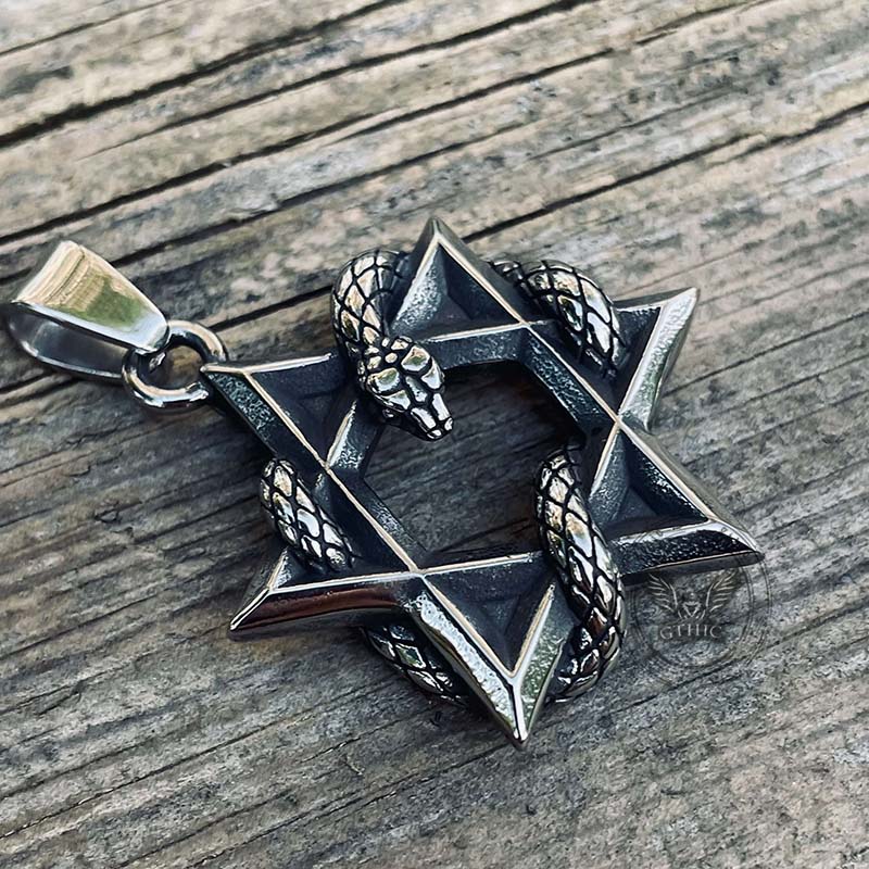 13000-star-of-david-curled-snake-stainless-steel-pendant-4.jpg Star Of David Curled Snake Stainless Steel Pendant