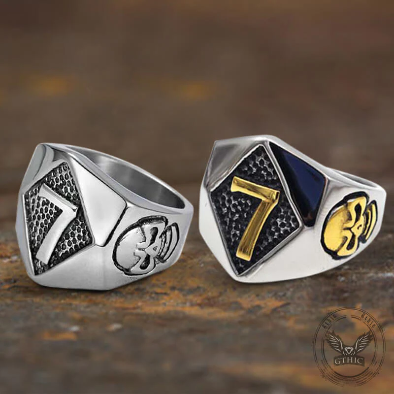 Lucky Number 7 Skull Stainless Steel Ring