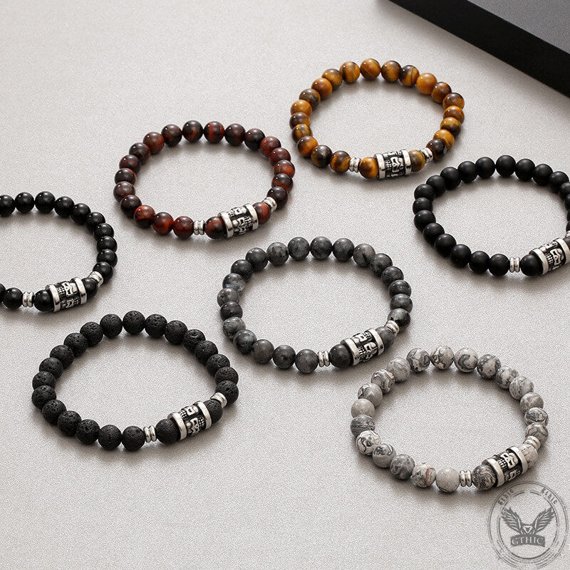Vintage Skull Pattern Natural Stone Bracelet
