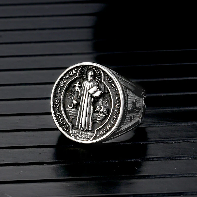 13152-st.-benedict-s-medal-exorcism-stainless-steel-ring-3.webp St. Benedict's Medal Exorcism Stainless Steel Ring