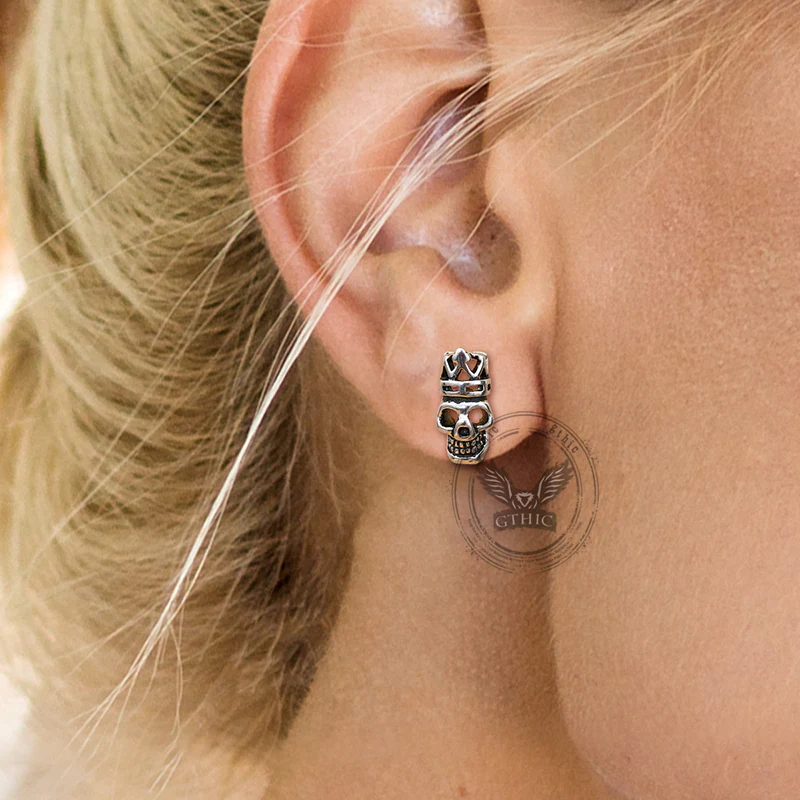 Gothic Crown Skull Head Stainless Steel Stud Earrings