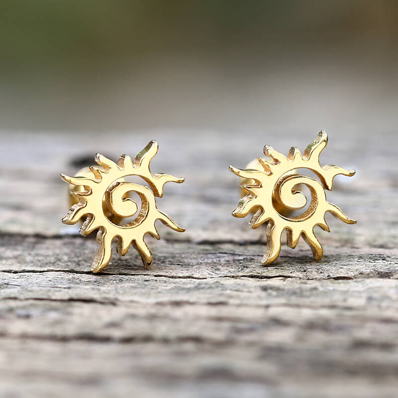Simple Sun Pattern Stainless Steel Stud Earrings