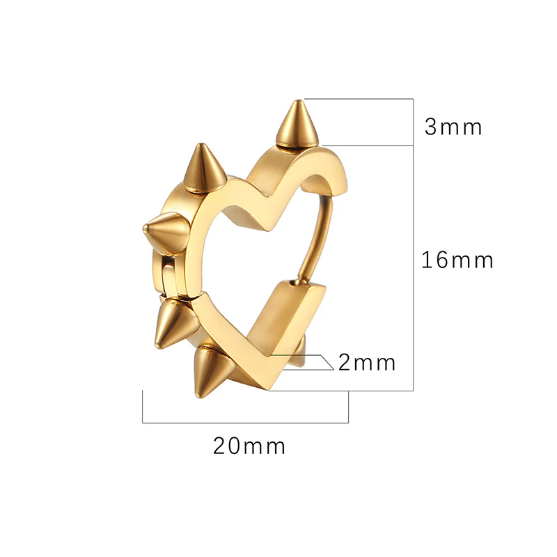 Punk Heart Shape Spike Stainless Steel Earrings