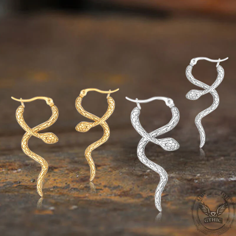 Vintage Curled Snake Stainless Steel Stud Earrings
