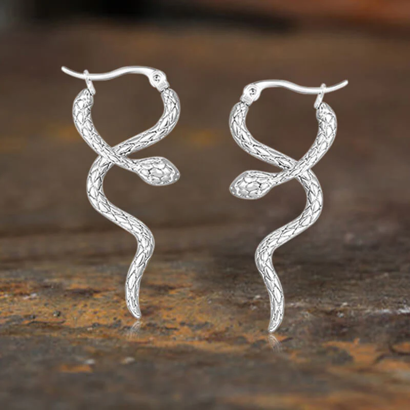 Vintage Curled Snake Stainless Steel Stud Earrings