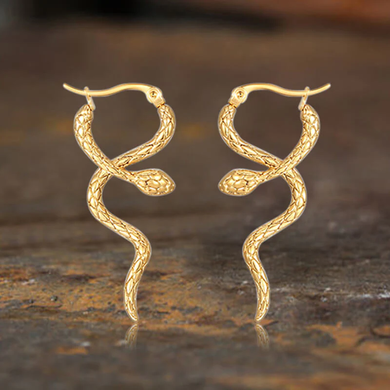 Vintage Curled Snake Stainless Steel Stud Earrings