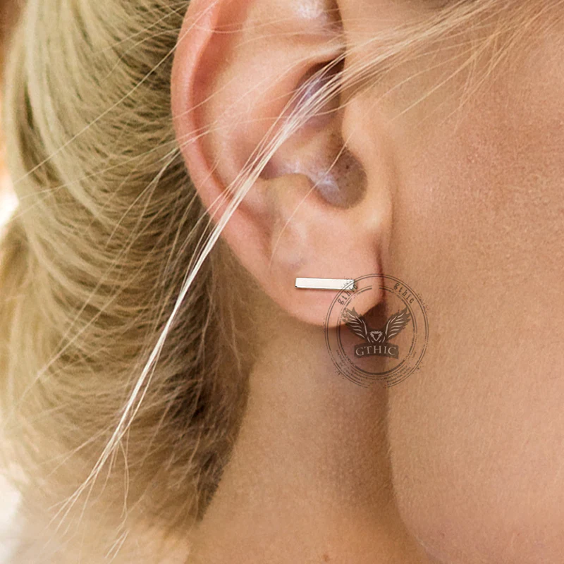 Minimalist Tiny Bar Stainless Steel Screw Back Earrings