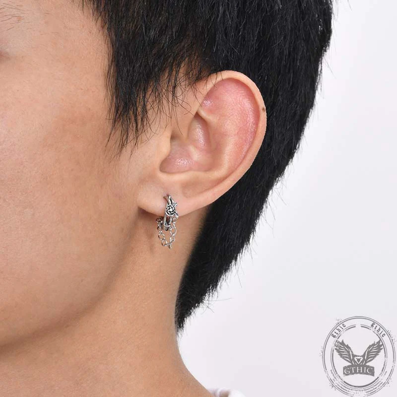 Gothic Rose Chain Zircon Stainless Steel Stud Earrings