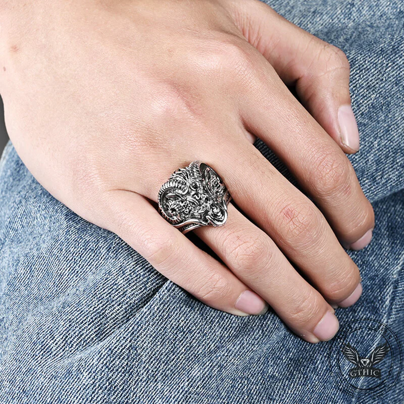 Vintage Goat Head Stainless Steel Ring